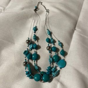 Chicos Triple Strand Faux Turquoise Filigree Chunky Beaded Statement Necklace